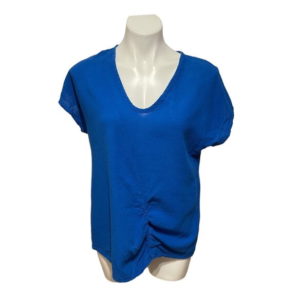 Oh My Gauze! Small/Medium Royal Blue Ruched Detail Short Sleeve Top - Picture 2 of 8